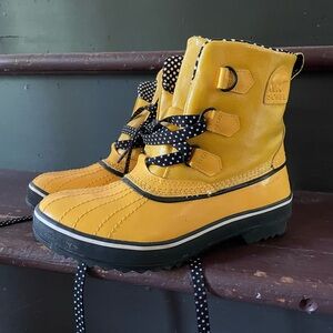 Sorel Tivoli Yellow Rain Boots with Polka Dot Lining